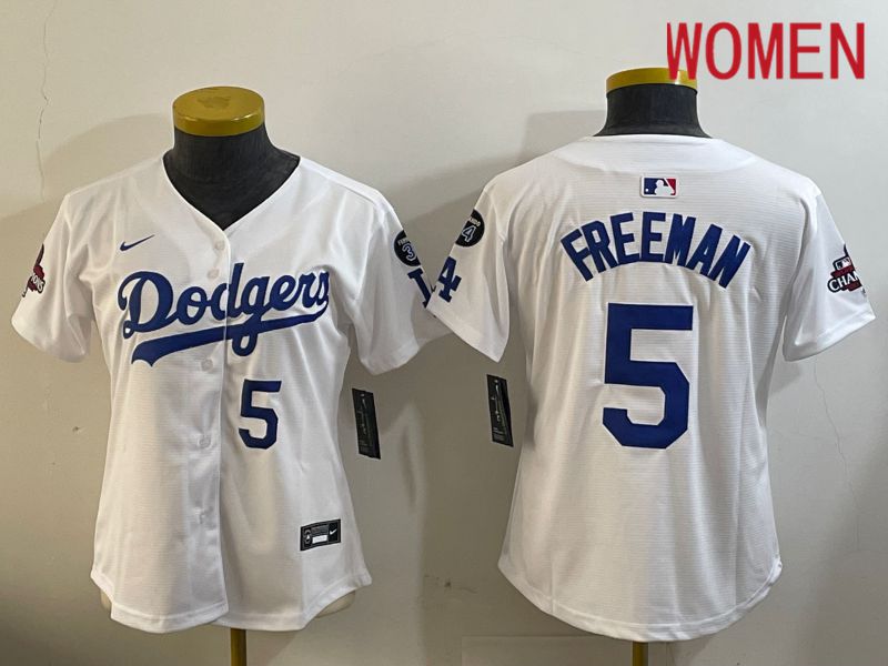 Women Los Angeles Dodgers 5 Freeman White Game 2024 Nike MLB Jersey style 12095